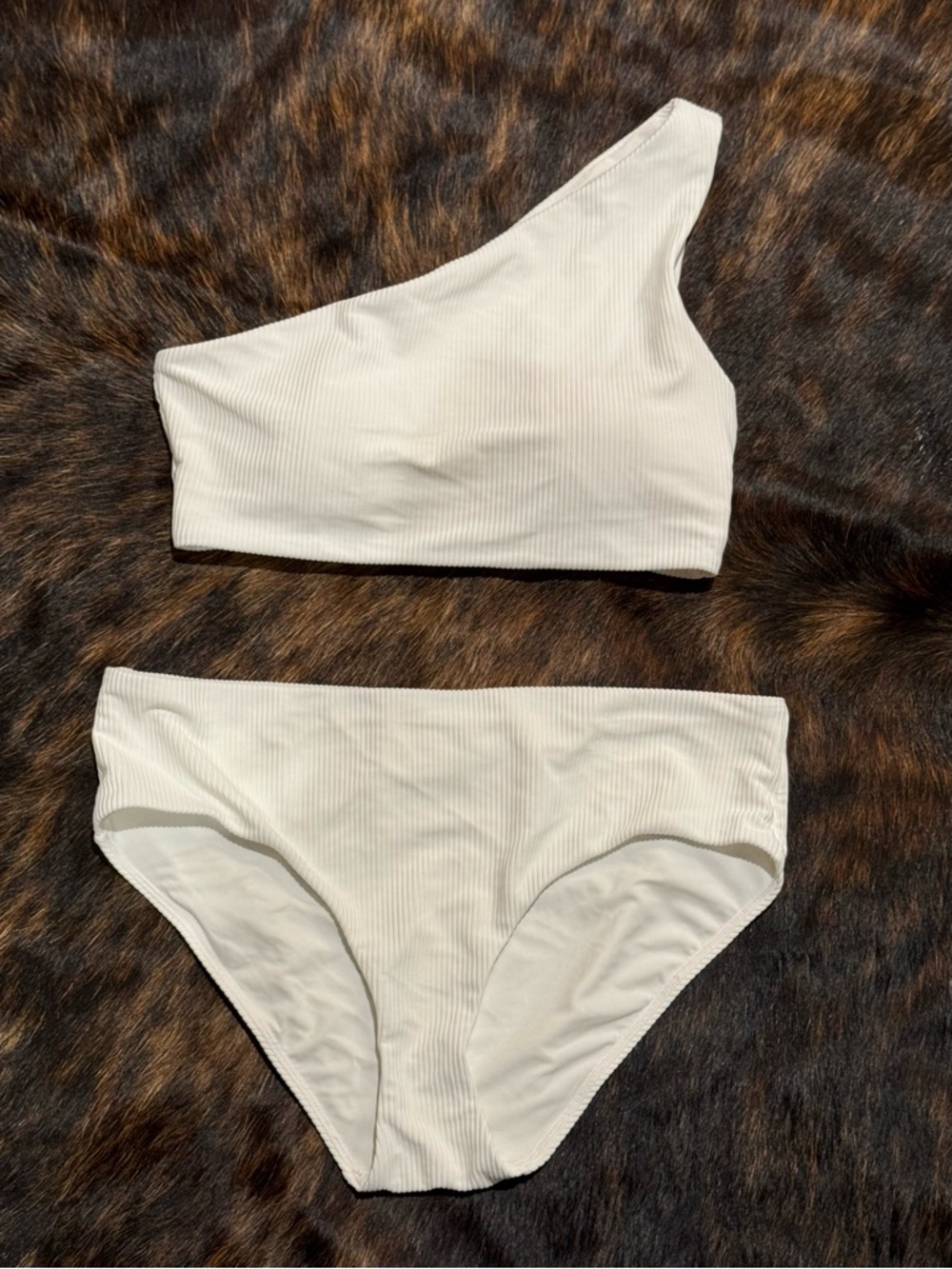 One-Shoulder White Ribbed Bikini Set,  by Calia